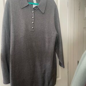 NWT H&M Elegant Grey Long Sleeve Polo Sweater Dress w/silver buttons
